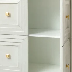 Cabinets & Sideboards-Kirkland's Home Wood Block Patterned 4-Door Sideboard White