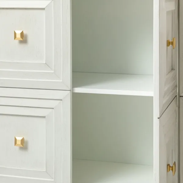 Cabinets & Sideboards-Kirkland's Home Wood Block Patterned 4-Door Sideboard White
