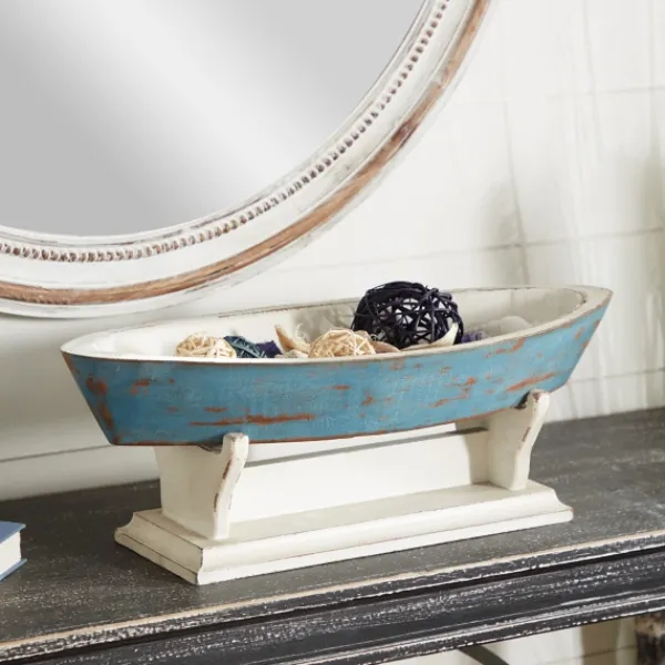 Statues & Figurines-Kirkland's Home Wood Boat Sculpture Blue