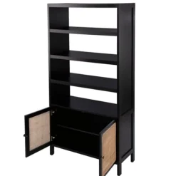 Bookshelves-Kirkland's Home Wood Cane Doors Bookshelf Black