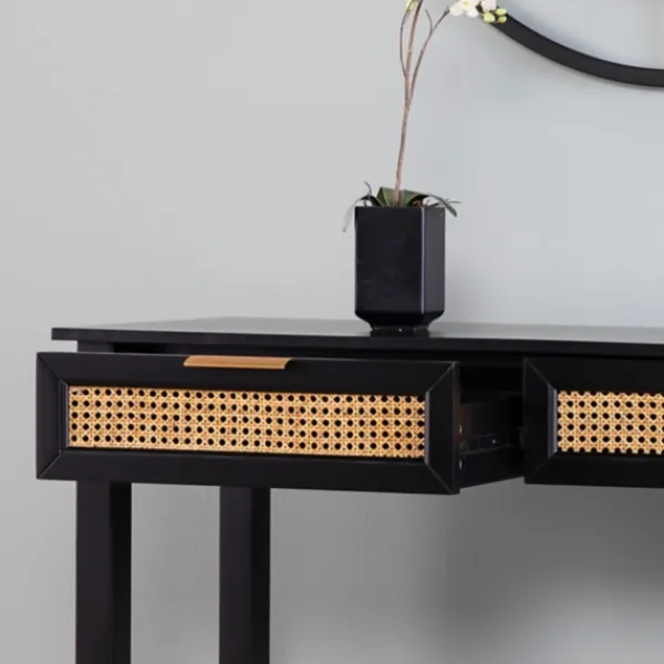 Console Tables-Kirkland's Home Wood Cane Drawers Console Table Black