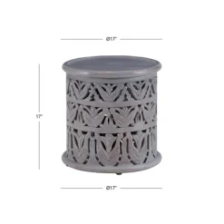 Accent & End Tables-Kirkland's Home Wood Carved Detail Accent Table Gray