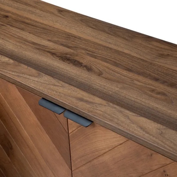 Cabinets & Sideboards-Kirkland's Home Wood Chevron 4-Door Sideboard Brown