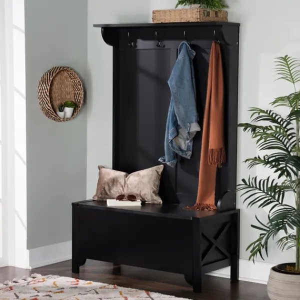 Entryway Furniture-Kirkland's Home Wood Classic Farmhouse Hall Tree Black