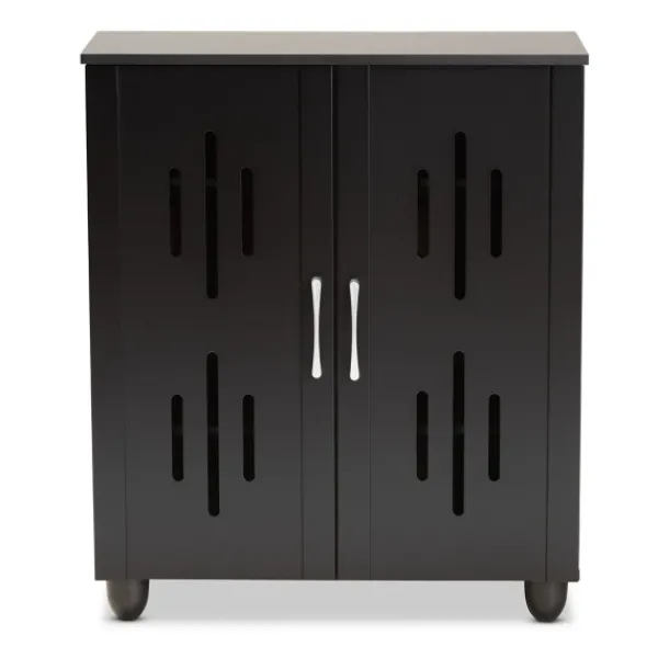 Entryway Furniture-Kirkland's Home Wood Cut-Out Shoe Storage Cabinet Black