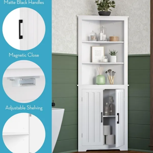 Bathroom Furniture-Kirkland's Home Wood 2-Door Corner Storage Cabinet White