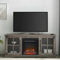 Tv Stands & Media Consoles-Kirkland's Home Wood 2-Door Led Fireplace Cabinet Gray