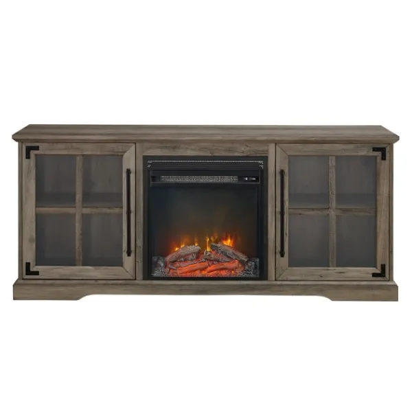 Tv Stands & Media Consoles-Kirkland's Home Wood 2-Door Led Fireplace Cabinet Gray