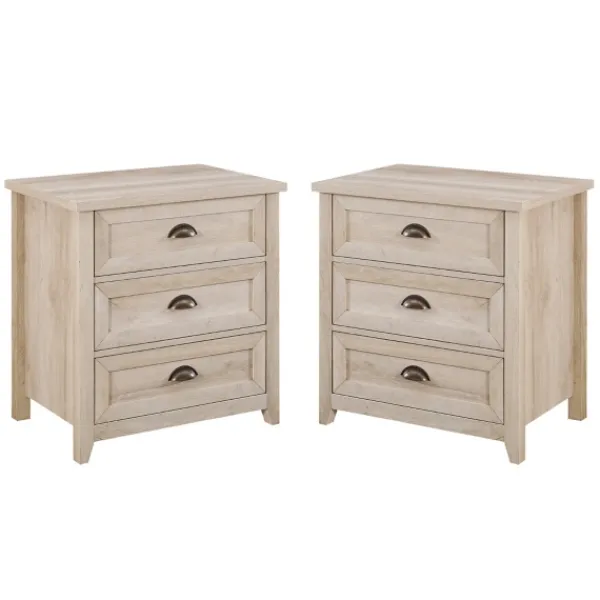 Bathroom Furniture-Kirkland's Home Wood 3-Drawer Nightstands, Set Of 2 Ivory