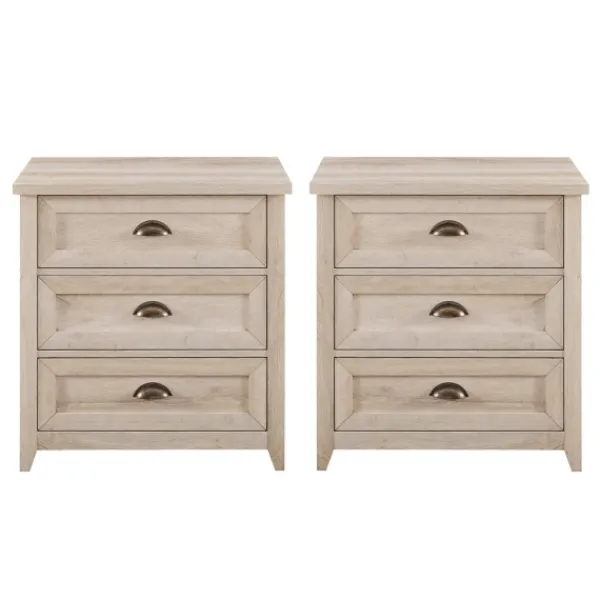Bathroom Furniture-Kirkland's Home Wood 3-Drawer Nightstands, Set Of 2 Ivory