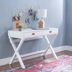 Office Furniture-Kirkland's Home Wood 2-Drawer X-Frame Desk White