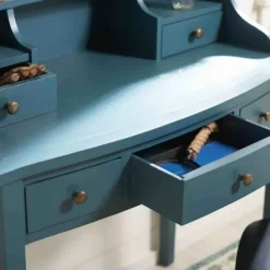 Office Furniture-Kirkland's Home Wood 5-Drawers Desk Blue