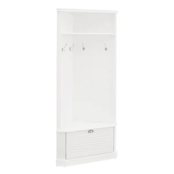 Entryway Furniture-Kirkland's Home Wood Drop Door Corner Hall Tree White