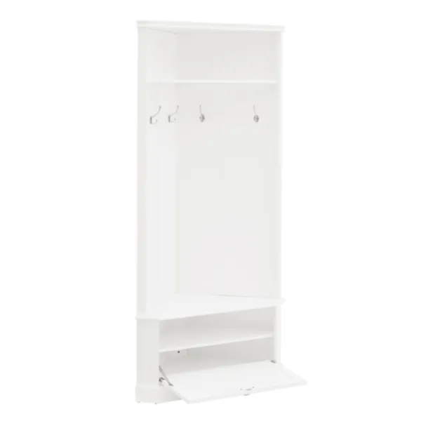 Entryway Furniture-Kirkland's Home Wood Drop Door Corner Hall Tree White