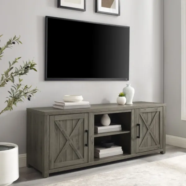 Tv Stands & Media Consoles-Kirkland's Home Wood Farmhouse Media Cabinet Gray