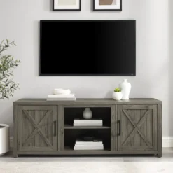 Tv Stands & Media Consoles-Kirkland's Home Wood Farmhouse Media Cabinet Gray