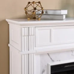 Tv Stands & Media Consoles-Kirkland's Home Wood Faux Marble Led Media Fireplace White