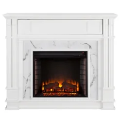 Tv Stands & Media Consoles-Kirkland's Home Wood Faux Marble Led Media Fireplace White