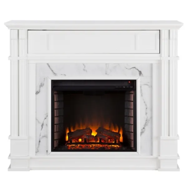 Tv Stands & Media Consoles-Kirkland's Home Wood Faux Marble Led Media Fireplace White