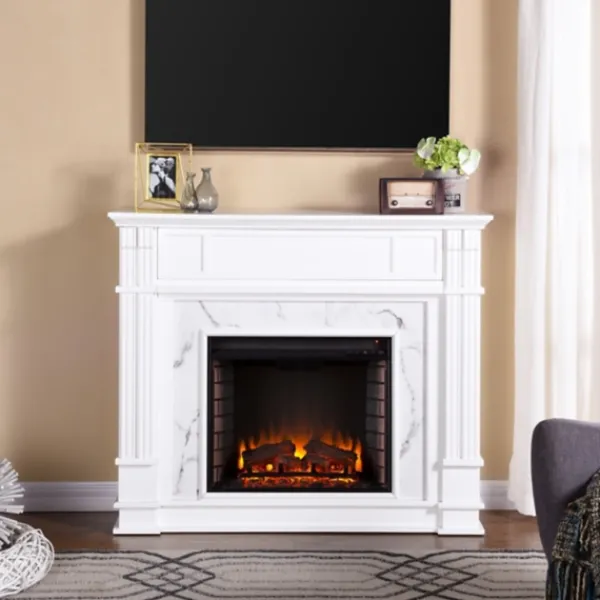 Tv Stands & Media Consoles-Kirkland's Home Wood Faux Marble Led Media Fireplace White