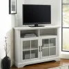 Tv Stands & Media Consoles-Kirkland's Home Wood Glass Pane Door Corner Tv Stand White