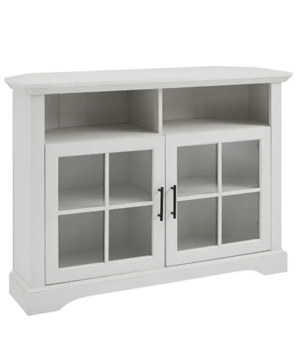 Tv Stands & Media Consoles-Kirkland's Home Wood Glass Pane Door Corner Tv Stand White