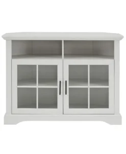 Tv Stands & Media Consoles-Kirkland's Home Wood Glass Pane Door Corner Tv Stand White