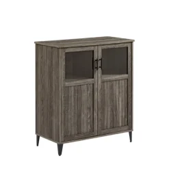 Cabinets & Sideboards-Kirkland's Home Wood Glass Windows Storage Cabinet Gray