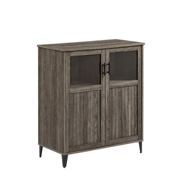 Cabinets & Sideboards-Kirkland's Home Wood Glass Windows Storage Cabinet Gray