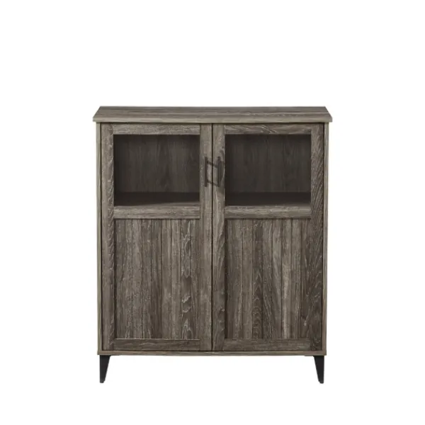 Cabinets & Sideboards-Kirkland's Home Wood Glass Windows Storage Cabinet Gray
