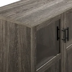 Cabinets & Sideboards-Kirkland's Home Wood Glass Windows Storage Cabinet Gray