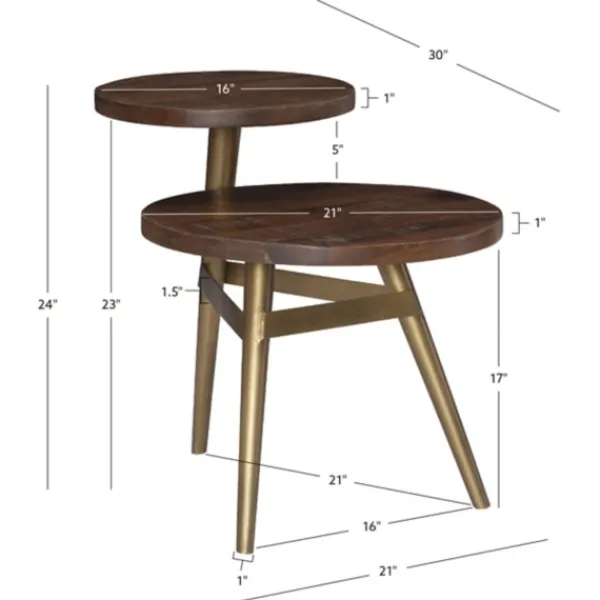 Accent & End Tables-Kirkland's Home Wood Gold Accent Tiered Side Table Brown