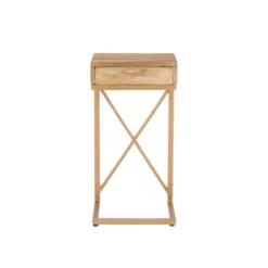 Accent & End Tables-Kirkland's Home Wood Gold Metal X-Frame Base C Table Tan