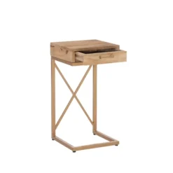 Accent & End Tables-Kirkland's Home Wood Gold Metal X-Frame Base C Table Tan