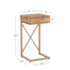 Accent & End Tables-Kirkland's Home Wood Gold Metal X-Frame Base C Table Tan