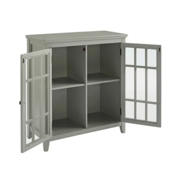 Cabinets & Sideboards-Kirkland's Home Wood Grid 2-Door Accent Cabinet Gray