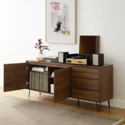 Tv Stands & Media Consoles-Kirkland's Home Wood Hairpin Legs Media Cabinet Brown