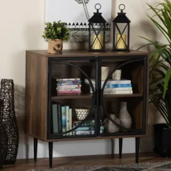 Cabinets & Sideboards-Kirkland's Home Wood Half Moon Doors Cabinet Brown