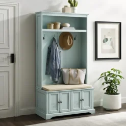 Entryway Furniture-Kirkland's Home Wood Hall Tree With Cushioned Bench Blue