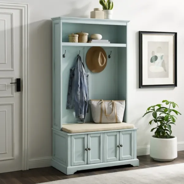 Entryway Furniture-Kirkland's Home Wood Hall Tree With Cushioned Bench Blue