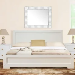 Beds & Headboards-Kirkland's Home Wood King Platform Bed And 2-Nightstand Set White