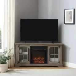 Tv Stands & Media Consoles-Kirkland's Home Wood Led Fireplace Media Cabinet Gray