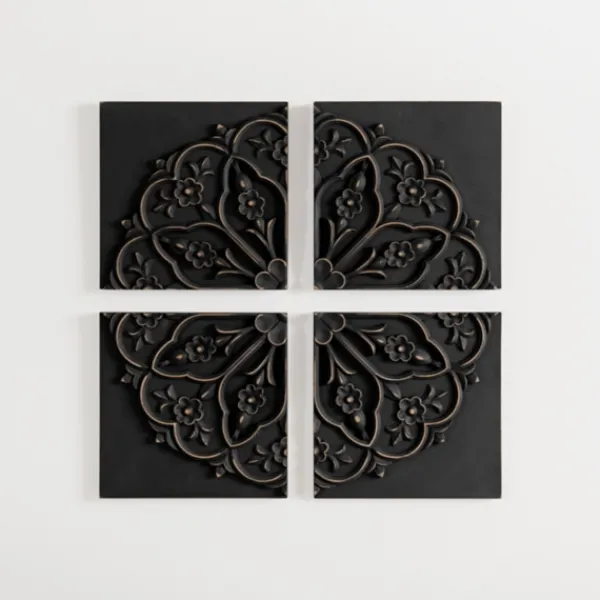 Wall Plaques-Kirkland's Home Wood Medallion 4-Pc. Wall Plaque Set Black