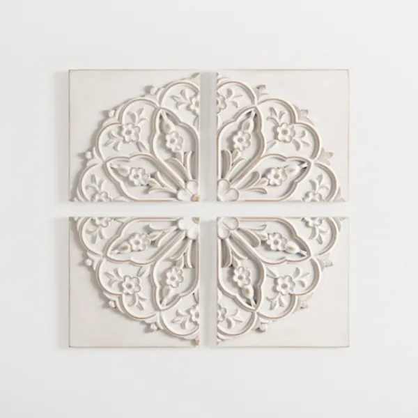 Wall Plaques-Kirkland's Home Wood Medallion 4-Pc. Wall Plaque Set White