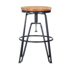 Bar Stools & Counter Height Stools-Kirkland's Home Wood Metal Black Industrial Adjustable Stool Brown