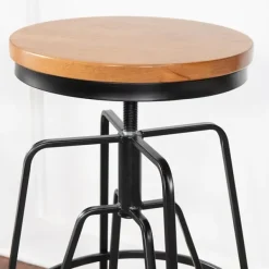 Bar Stools & Counter Height Stools-Kirkland's Home Wood Metal Black Industrial Adjustable Stool Brown