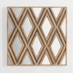 Wall Plaques-Kirkland's Home Wood Mirrored Diamond Panel Wall Plaque Brown/Gray