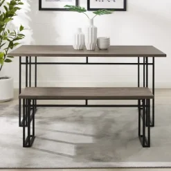 Dining Chairs-Kirkland's Home Wood Modern Dining Bench Gray