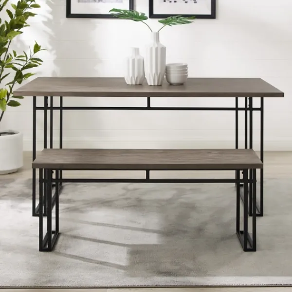 Dining Chairs-Kirkland's Home Wood Modern Dining Bench Gray