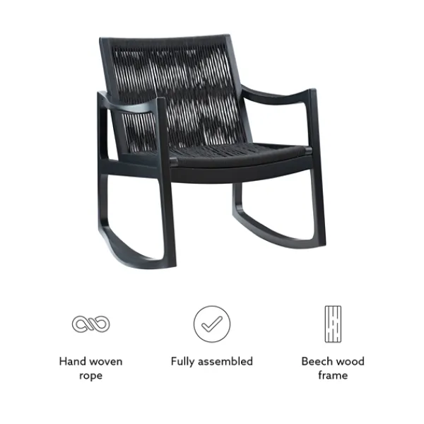 Accent Chairs-Kirkland's Home Wood Modern Woven Rocking Chair Black